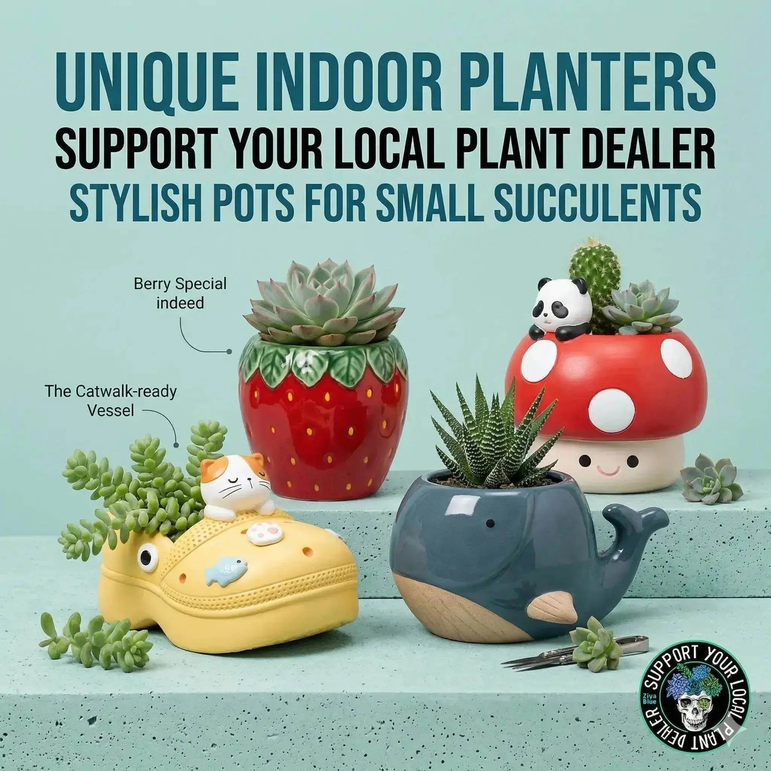 Unique Indoor Planters | Stylish Pots for Small Succulents - Ziya Blue