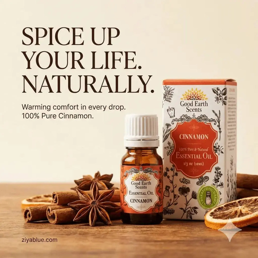 100% Natural Cinnamon Essential Oil (10 ml) Designs by Deekay Inc. Ziya Blue