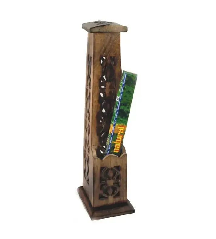 12" Carved Wooden Incense Burner Tower Style Designs by Deekay Inc. Ziya Blue