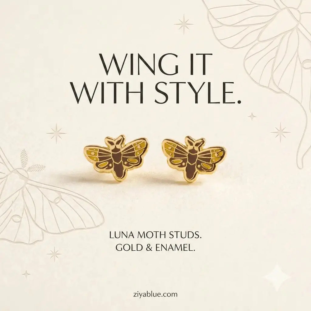 22k Gold Plated Enamel Moth Earrings LuxCups Ziya Blue