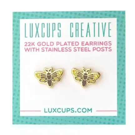 22k Gold Plated Enamel Moth Earrings LuxCups Ziya Blue