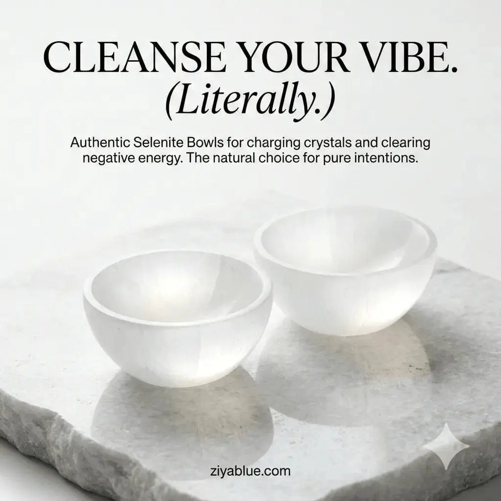 3" Deep Selenite Smudge Bowl: Ethically Sourced Crystal Designs by Deekay Inc. Ziya Blue