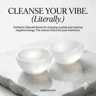 3" Deep Selenite Smudge Bowl: Ethically Sourced Crystal Designs by Deekay Inc. Ziya Blue
