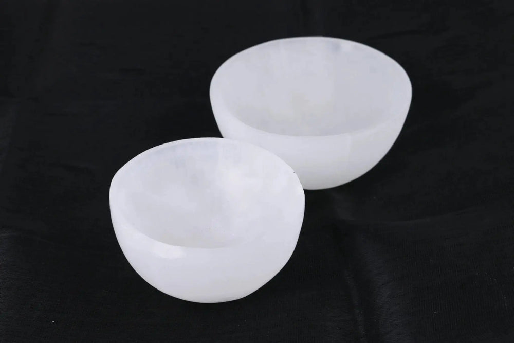 3" Deep Selenite Smudge Bowl: Ethically Sourced Crystal Designs by Deekay Inc. Ziya Blue