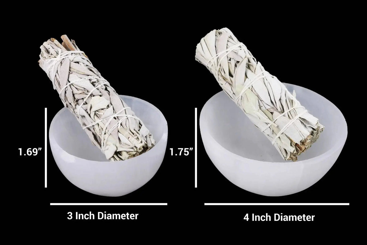 3" Deep Selenite Smudge Bowl: Ethically Sourced Crystal Designs by Deekay Inc. Ziya Blue