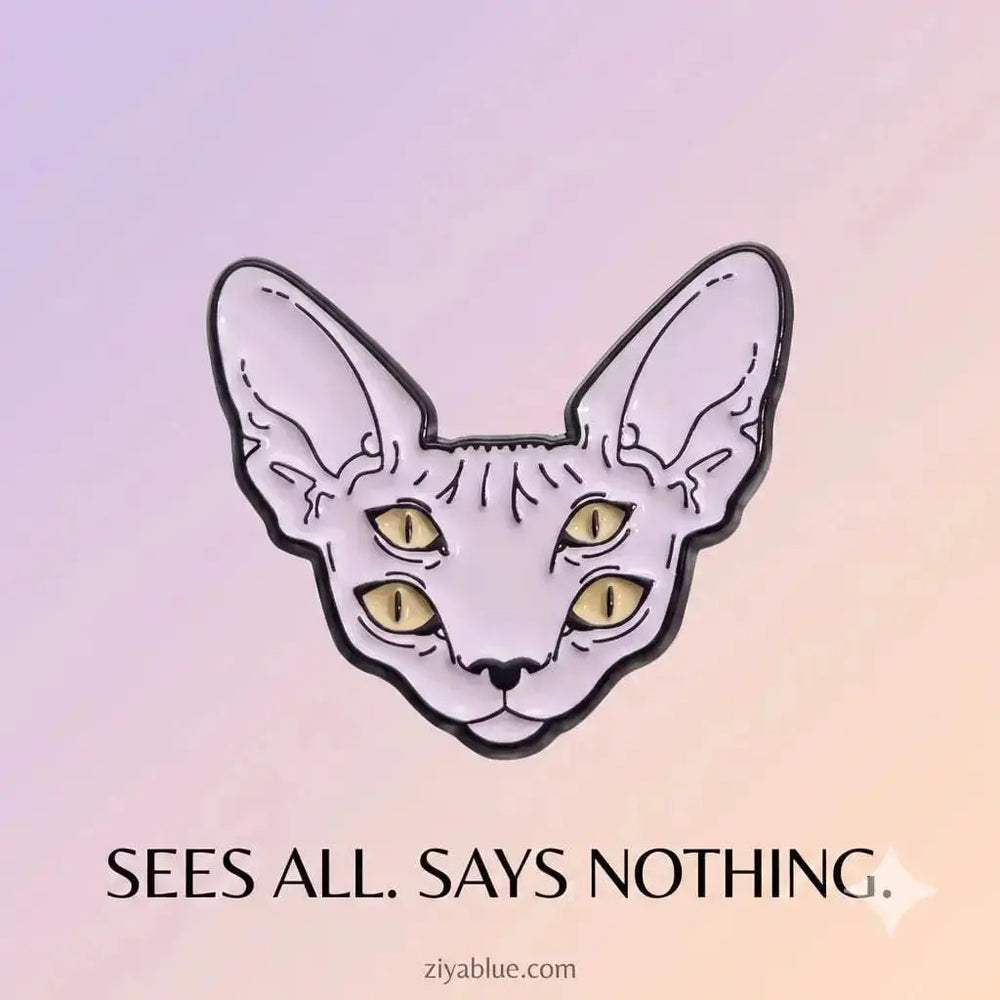 4-Eyed Cat Pin: Gothic Sphynx Enamel Badge Ziya Blue Ziya Blue