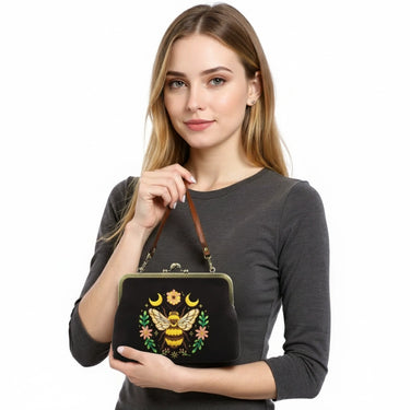 Bee Kisslock Bag in Black: Gothic Botanical Elegance Meets Vintage Charm