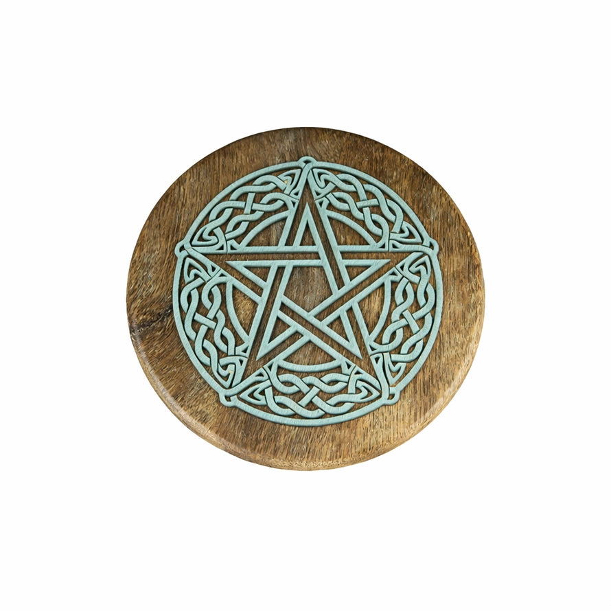 Wooden Altar Stool - Celtic Pentacle (6x4")
