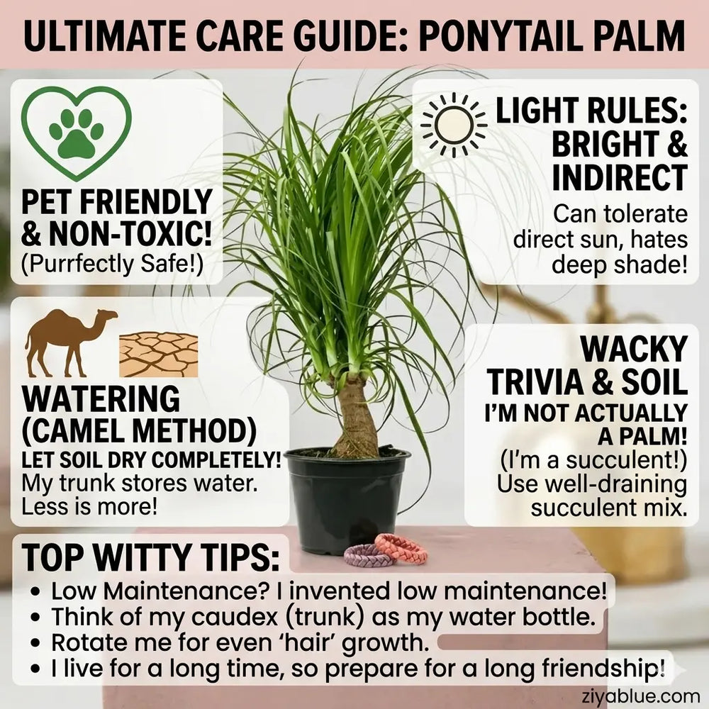 Ponytail Palm | Low-Maintenance 6-Inch Pet-Friendly Houseplant  Ziya Blue