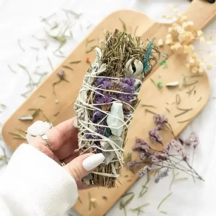 6" Ritual Wand Smudge Stick/ Rosemary/ Sage, and Aventurine Something Different Ziya Blue