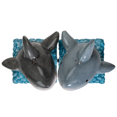 Shark Attack Salt and Pepper Shakers | Ceramic Shark S&P Set & Nautical Kitchen Decor