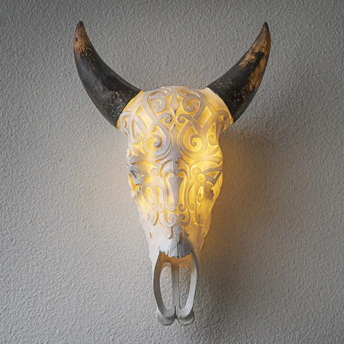 LED Carved Cow Skull Wall Decor | Western Gothic Lighting