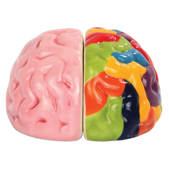 Magnetic Ceramic Salt Pepper Shakers Left and Right Brain