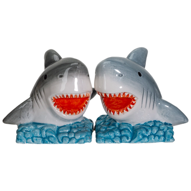 Shark Attack Salt and Pepper Shakers | Ceramic Shark S&P Set & Nautical Kitchen Decor