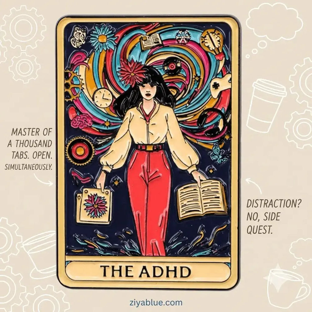 ADHD Enamel Pin | Witty Tarot Card Neurodiversity Badge Ziya Blue Ziya Blue