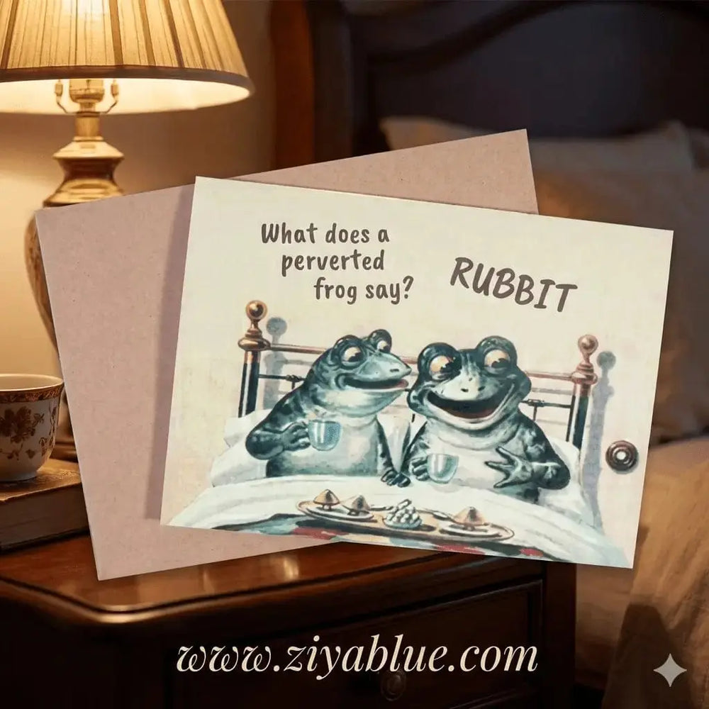 Adult Humor Card: What Does A Perverted Frog Say? 🐸😏 Bad Betty Greeting Co. Ziya Blue