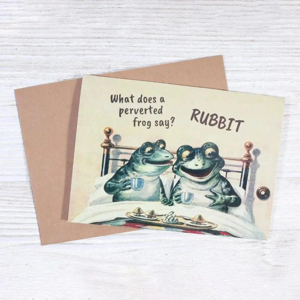 Adult Humor Card: What Does A Perverted Frog Say? 🐸😏 Bad Betty Greeting Co. Ziya Blue