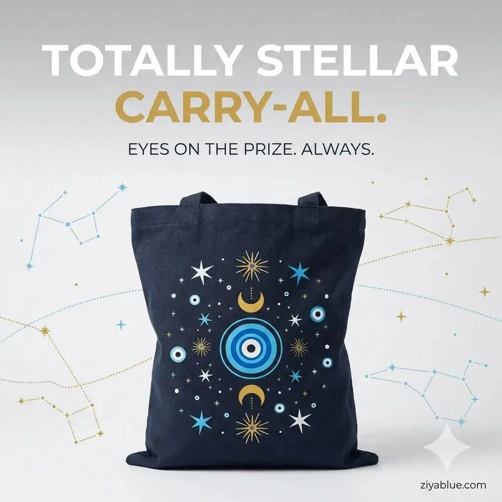 All Seeing Eye Tote Bag: Mystical Moon & Star Carrier Something Different Ziya Blue