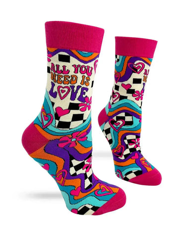 All You Need Love Socks: Retro Women's Crew Fabdaz Ziya Blue