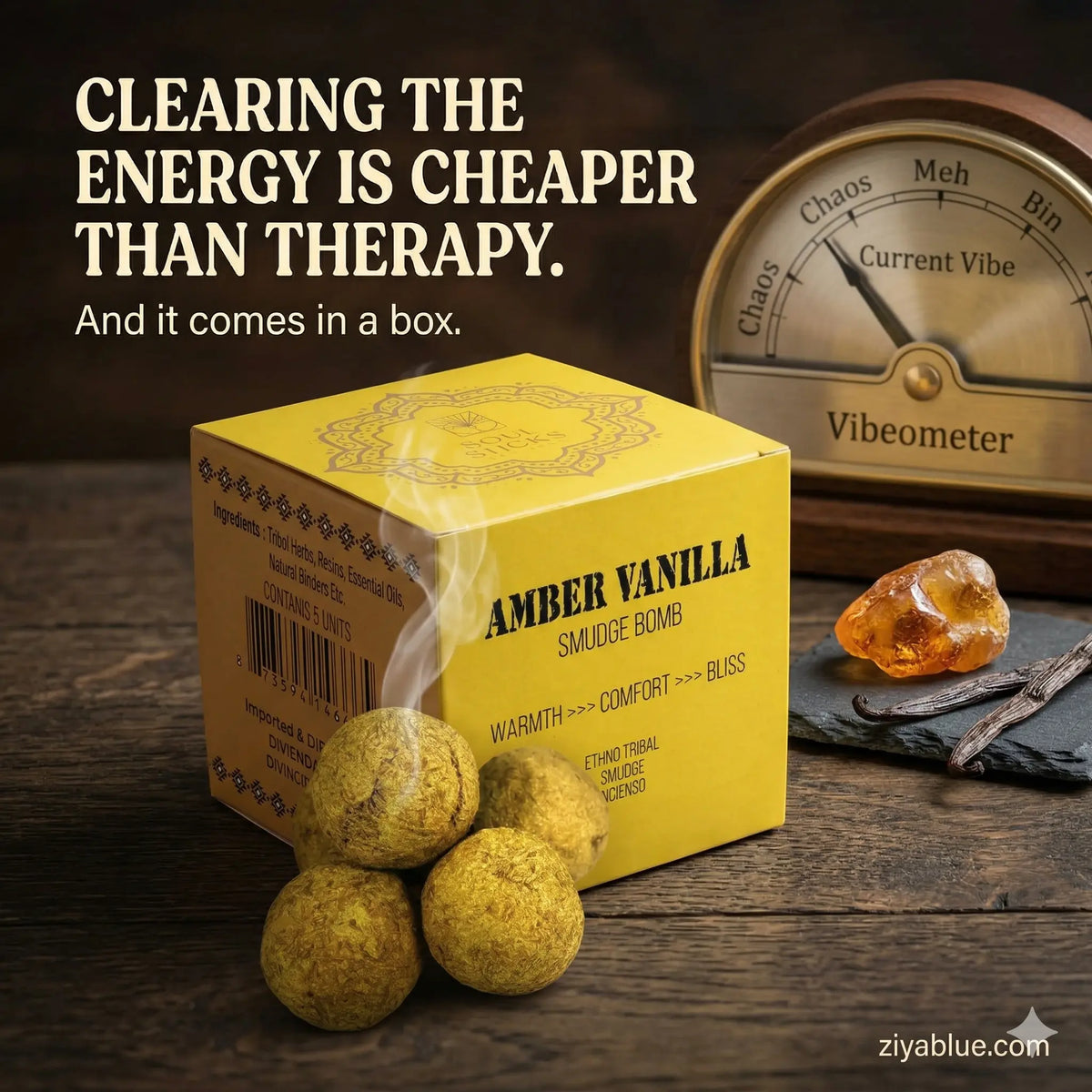 Amber Vanilla Smudge Bombs: 5-Pack Ritual Kit  Ziya Blue