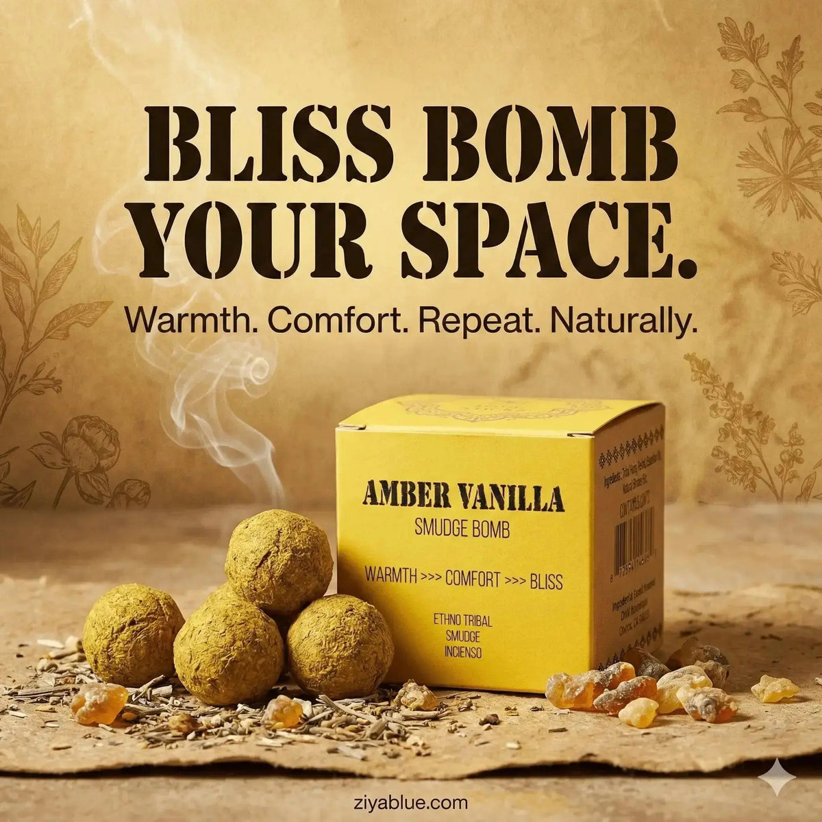 Amber Vanilla Smudge Bombs: 5-Pack Ritual Kit Designs by Deekay Inc. Ziya Blue