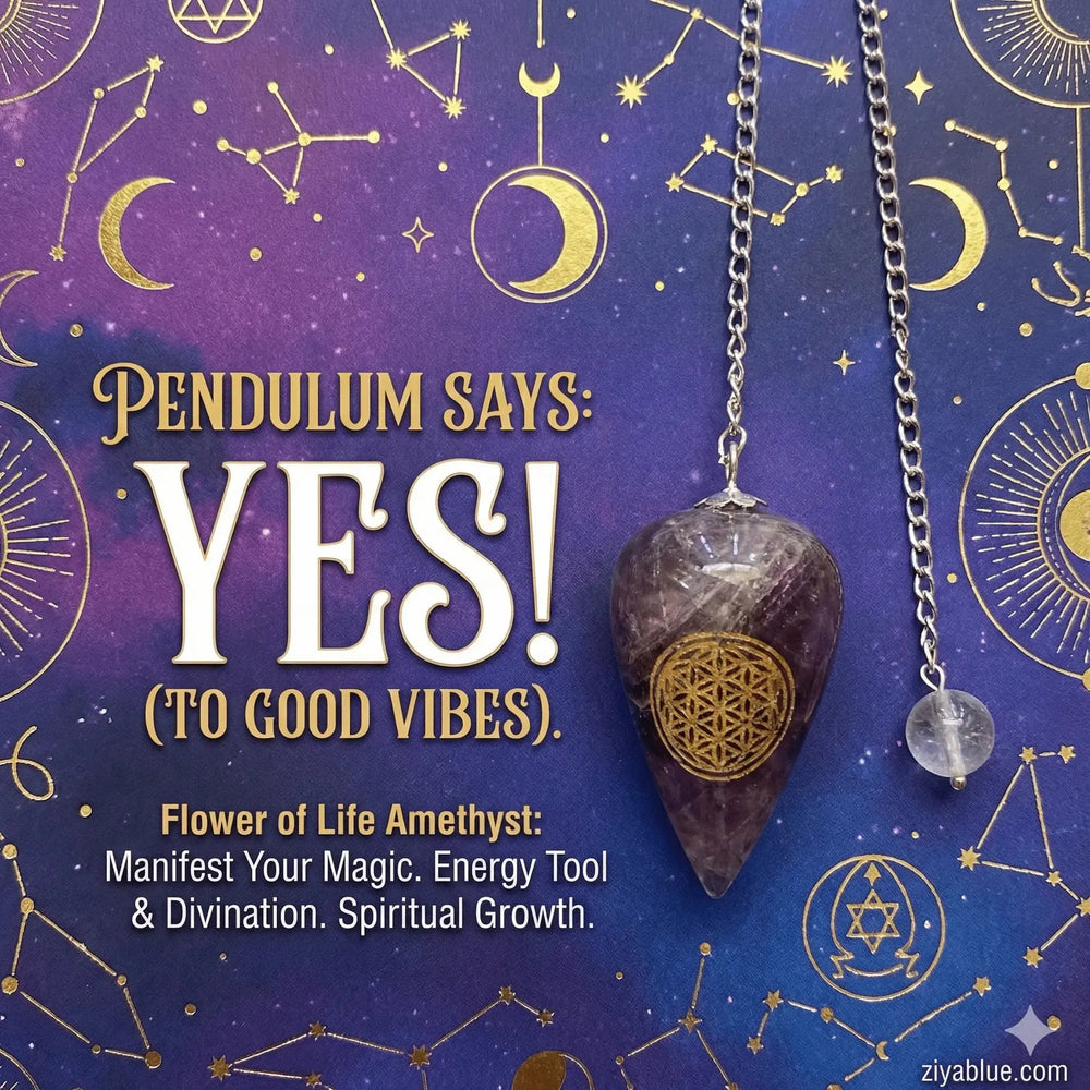 Amethyst Pendulum: Flower of Life Sacred Geometry Kheops International Ziya Blue