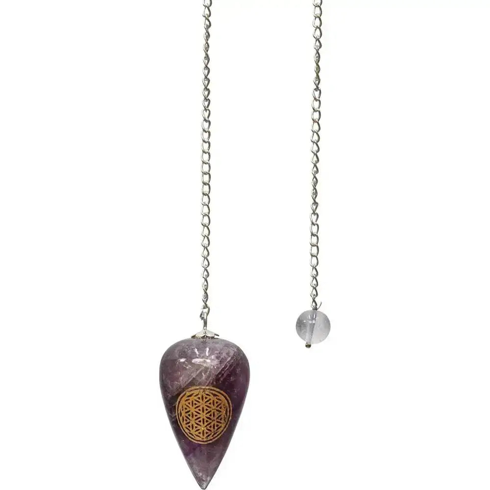 Amethyst Pendulum: Flower of Life Sacred Geometry Kheops International Ziya Blue