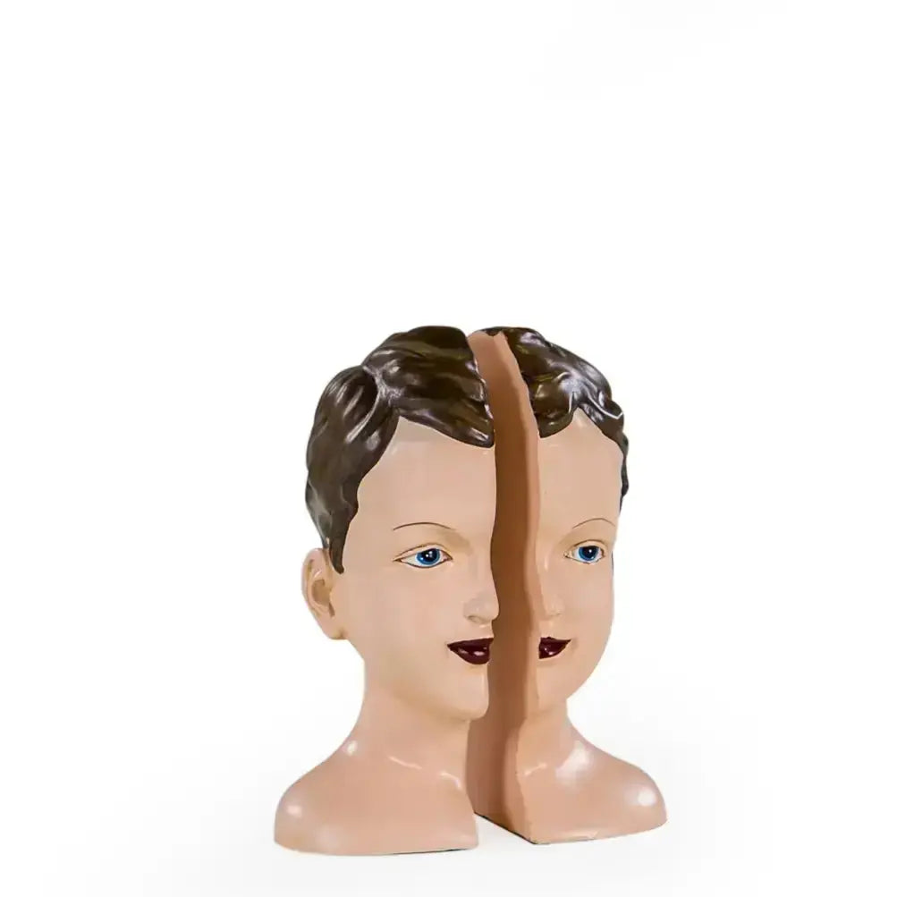 Antiqued Split Face Bookends - Art Deco Surrealist Style McGowan & Rutherford Ltd Ziya Blue