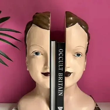 Antiqued Split Face Bookends - Art Deco Surrealist Style McGowan & Rutherford Ltd Ziya Blue