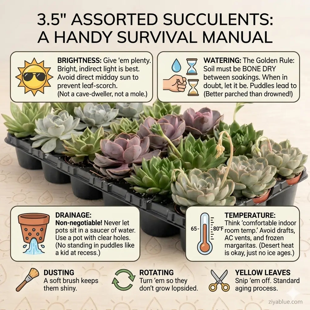 Assorted Succulent: The "Low Drama" Desktop Jungle  Ziya Blue