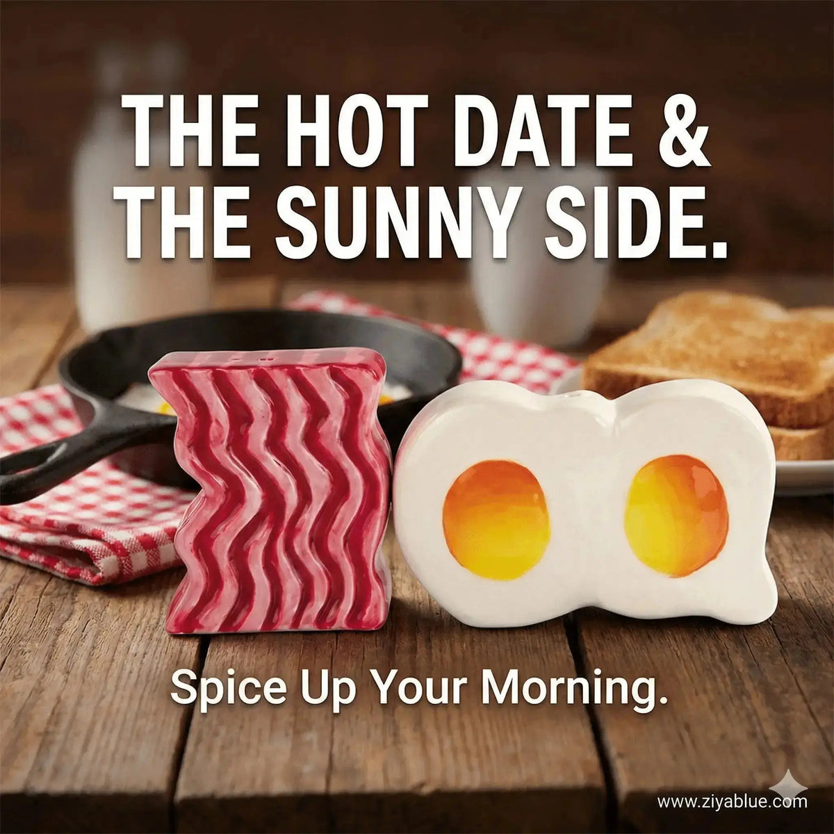 Bacon Egg Shakers | Ceramic Breakfast Salt and Pepper Set Pacific Giftware Ziya Blue