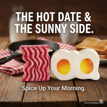Bacon Egg Shakers | Ceramic Breakfast Salt and Pepper Set Pacific Giftware Ziya Blue