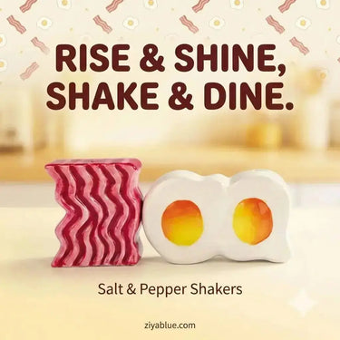 Bacon Egg Shakers | Ceramic Breakfast Salt and Pepper Set Pacific Giftware Ziya Blue