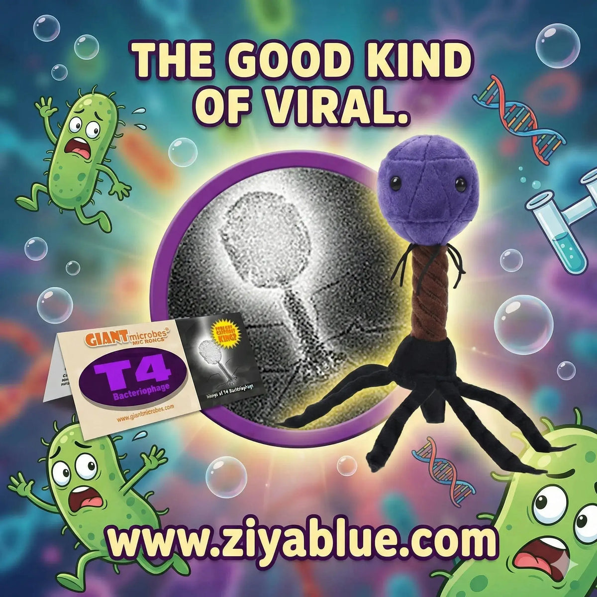 Bacteriophage Plush | GIANTmicrobes T4 Virus Hunter Giant Microbes Ziya Blue
