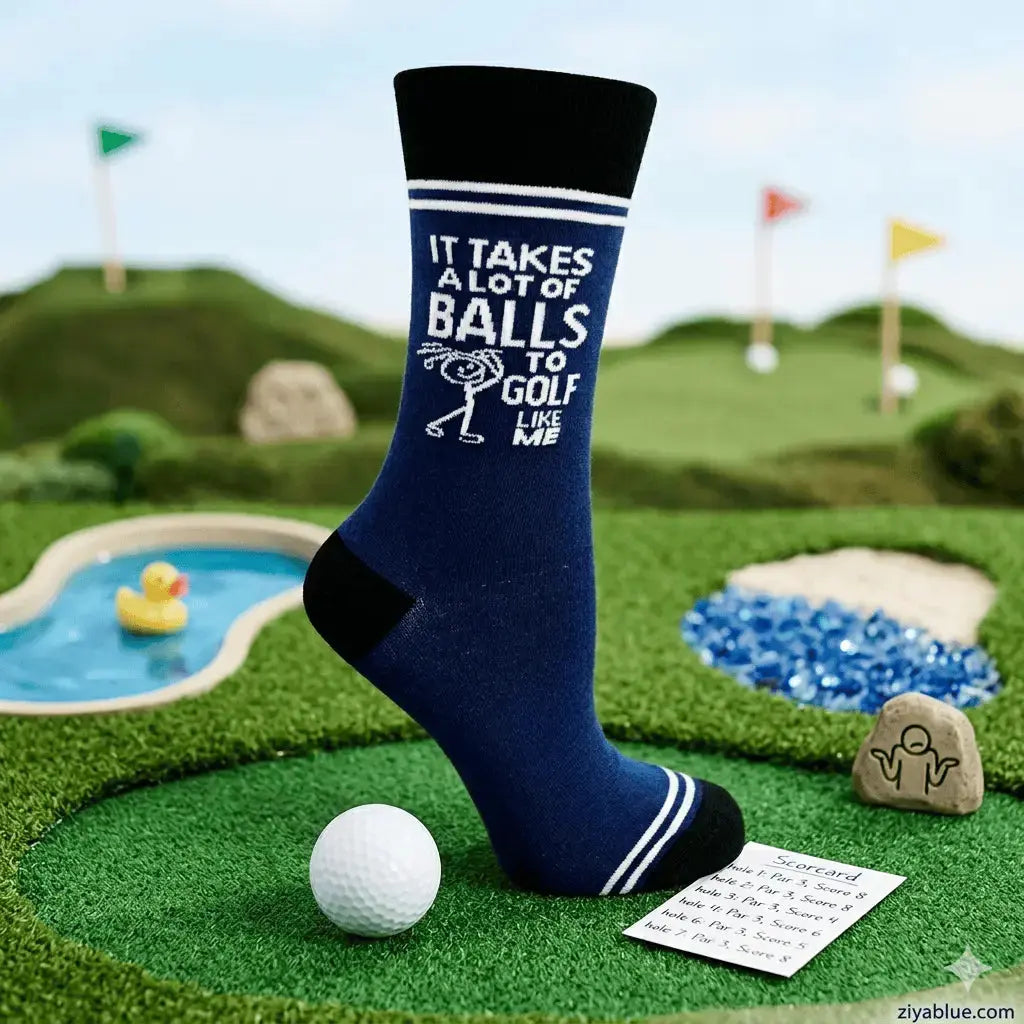 Balls To Golf Socks: Funny Unisex Crew Fabdaz Ziya Blue