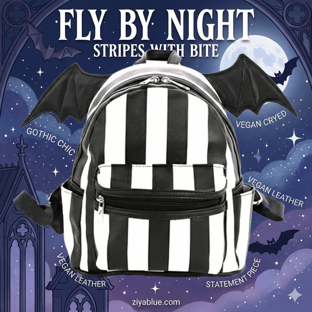 Bat Wing Strip Mini Backpack | Gothic Statement Accessory COMECO INC Ziya Blue