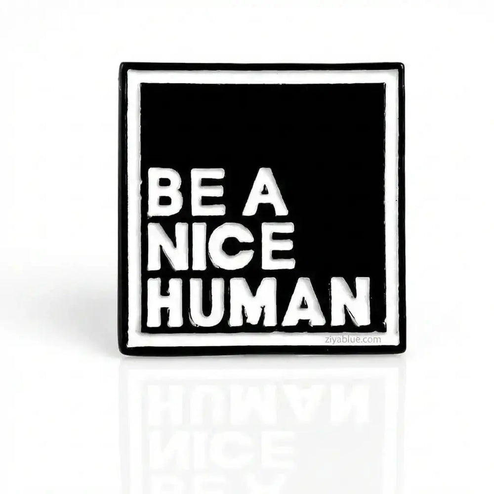 Be a Nice Human Pin: Inspirational Enamel Badge Magnifique Hearts Ziya Blue