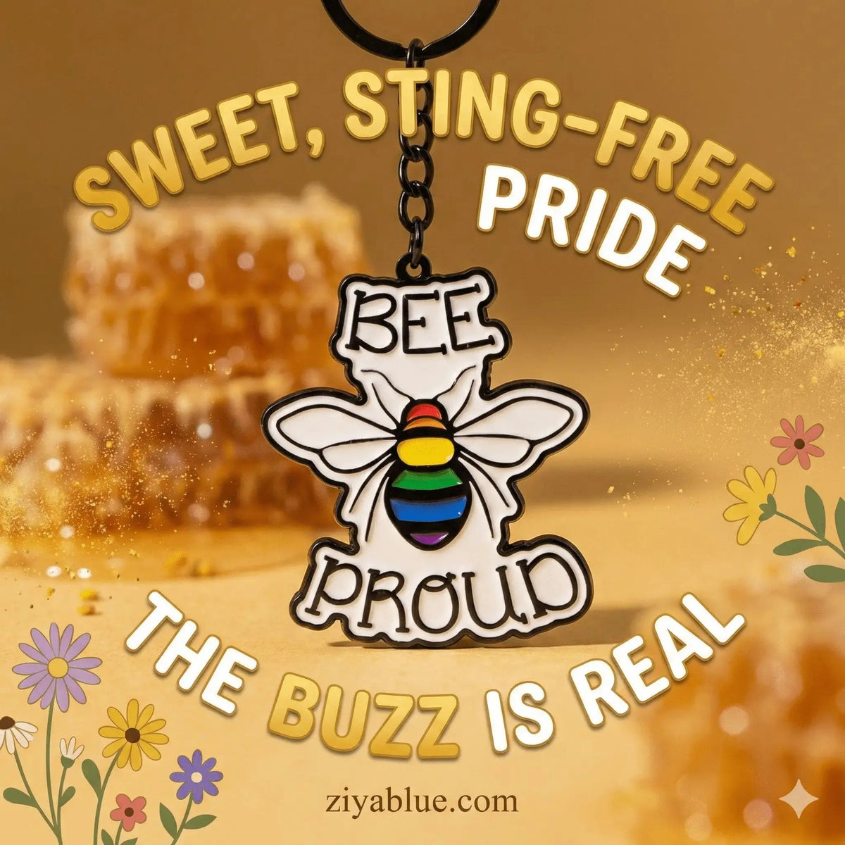 Bee Proud Enamel Keychain: The "Buzzing with Pride" Accessory 🏳️‍🌈🐝 Rainbow Certified Ziya Blue