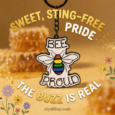 Bee Proud Enamel Keychain: The "Buzzing with Pride" Accessory 🏳️‍🌈🐝 Rainbow Certified Ziya Blue