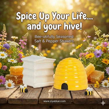 Beehive Salt and Pepper Shakers Abbott Ziya Blue