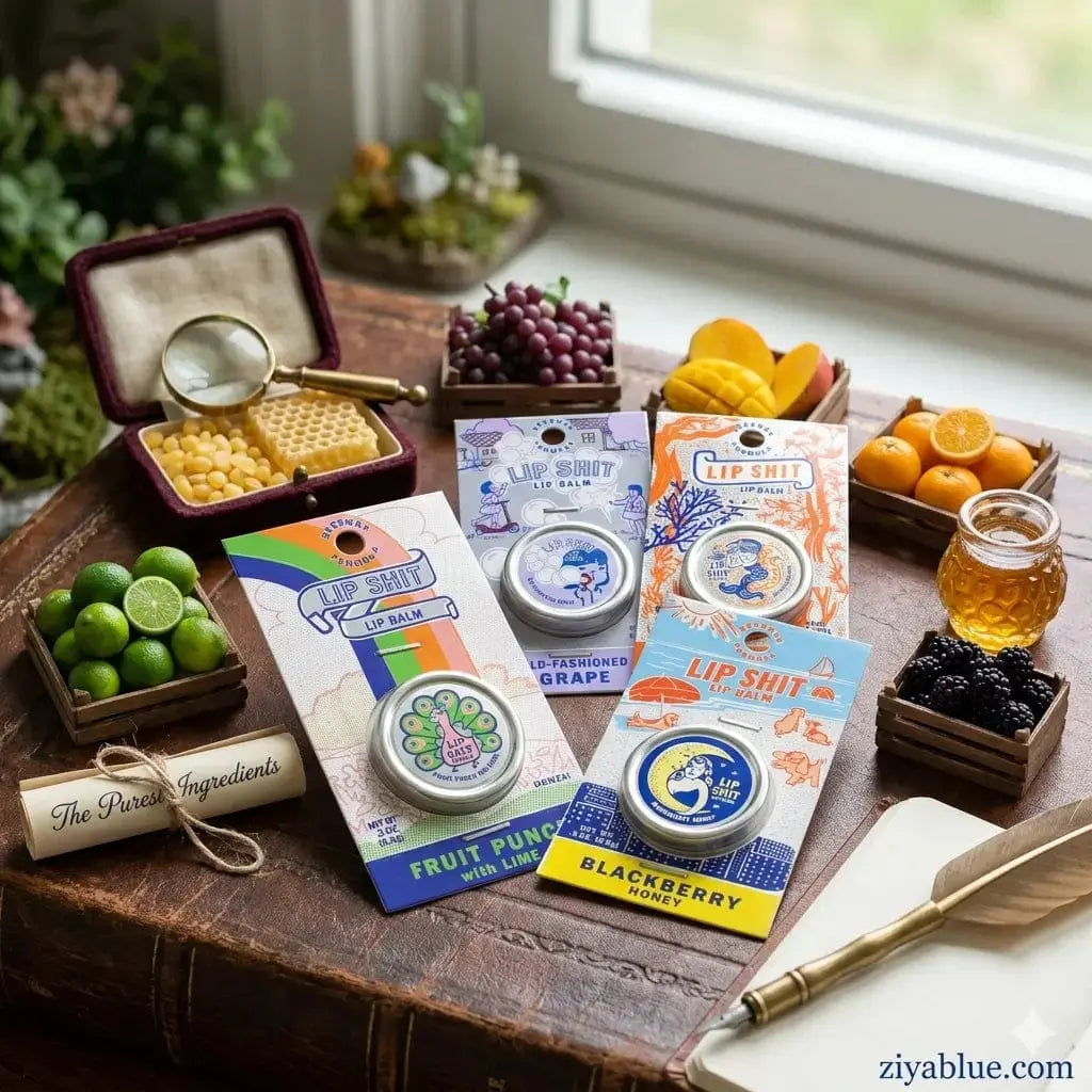 Beeswax Lip Balm | "Lip Shit" Fun Flavored 0.3 oz Tins Blue Q Ziya Blue