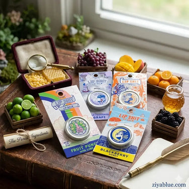 Beeswax Lip Balm | "Lip Shit" Fun Flavored 0.3 oz Tins Blue Q Ziya Blue