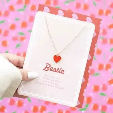 Bestie Enamel Heart Necklace Card: Cute Friendship Gift Something Different Ziya Blue