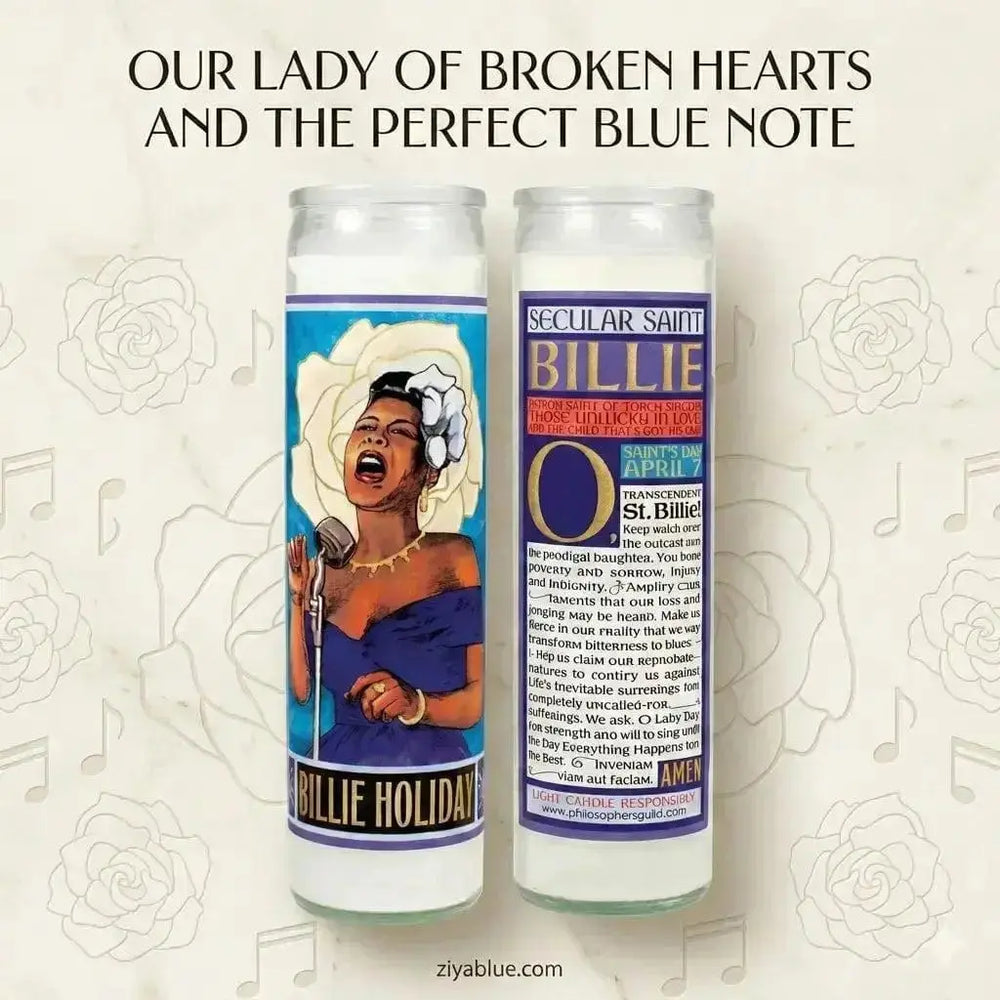 Billie Holiday Candle | Lady Day Secular Saint Votive Faire Ziya Blue