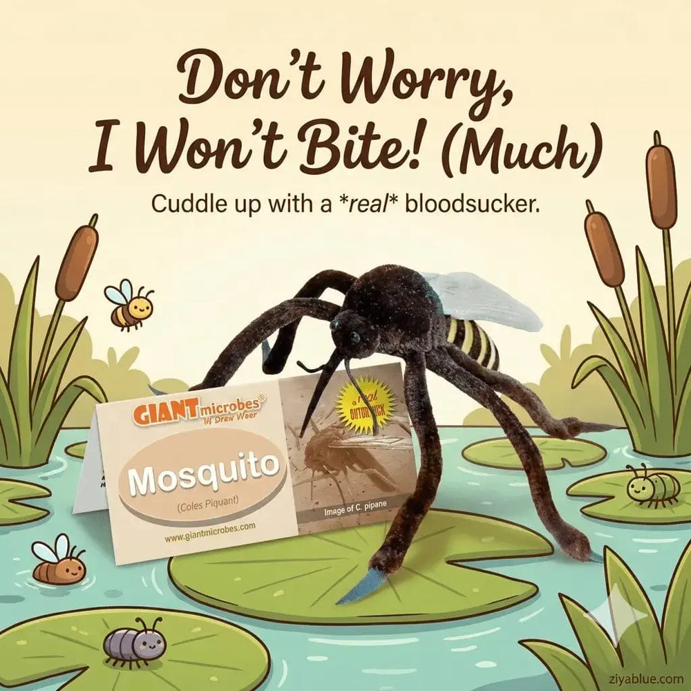 Bite-Free Buddy: The Mosquito Plush! Giant Microbes Ziya Blue