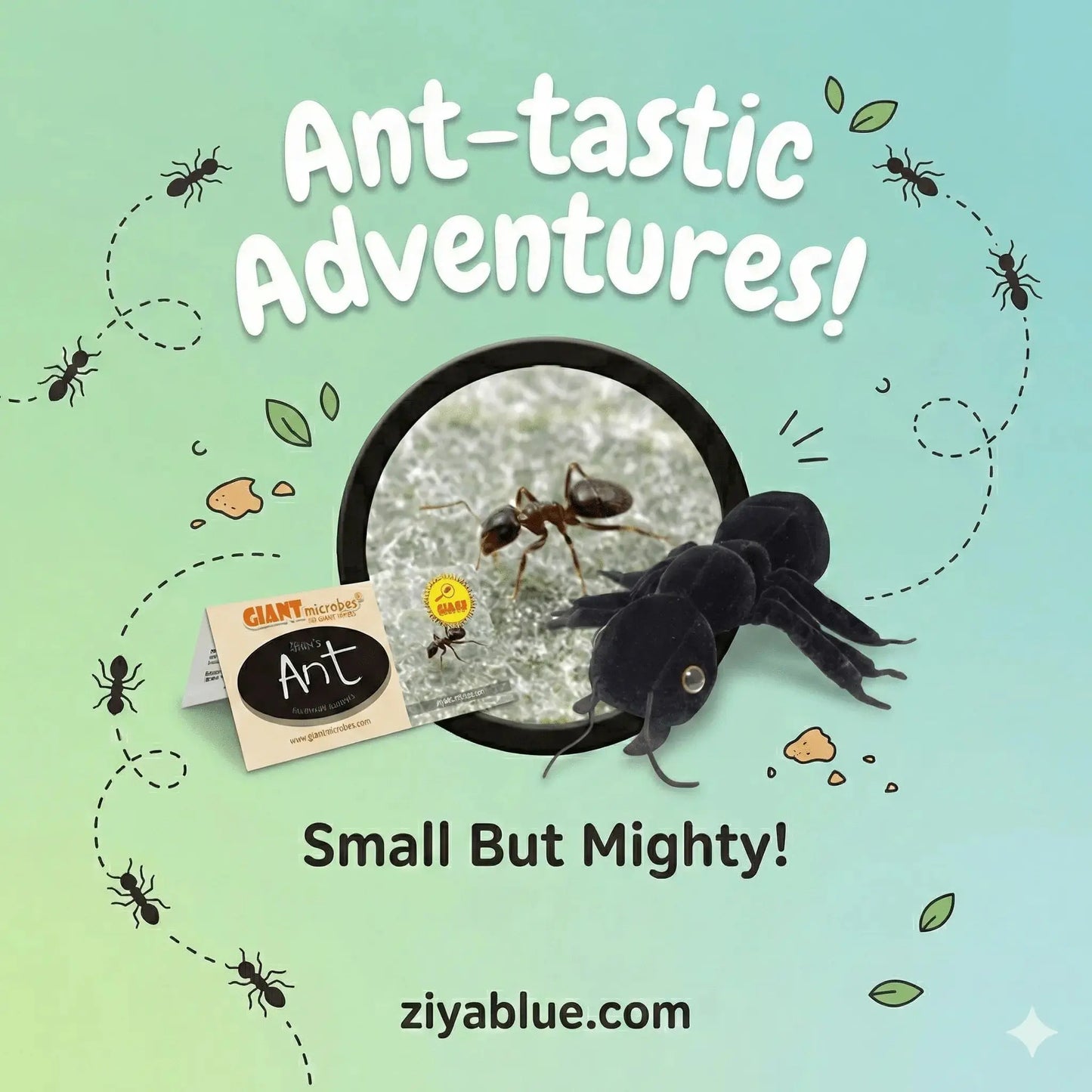 Black Ant Plush: GIANTmicrobes Tiny Worker 🐜🔬 Giant Microbes Ziya Blue