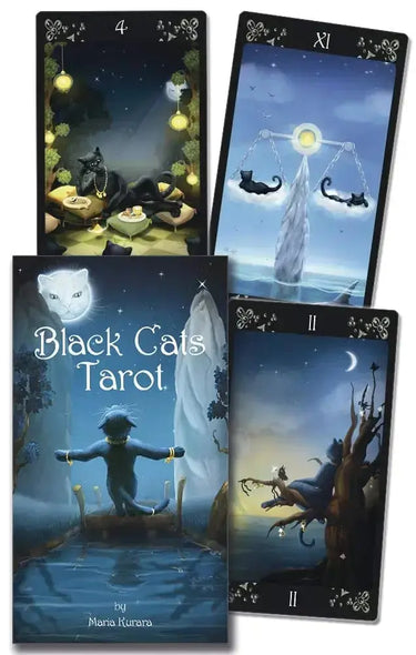 Black Cats Tarot | 90-Card Mini Feline Divination Deck Ziya Blue Ziya Blue