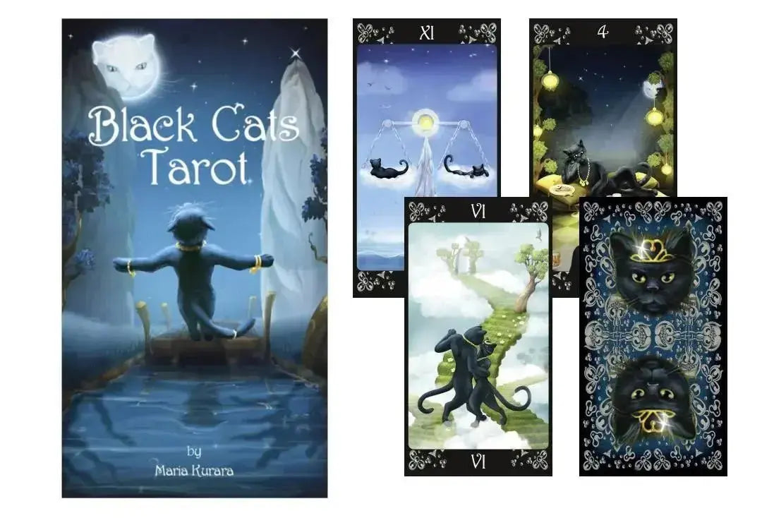 Black Cats Tarot | 90-Card Mini Feline Divination Deck Ziya Blue Ziya Blue