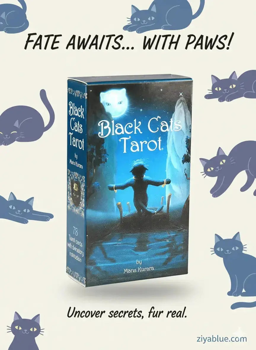 Black Cats Tarot | 90-Card Mini Feline Divination Deck Ziya Blue Ziya Blue