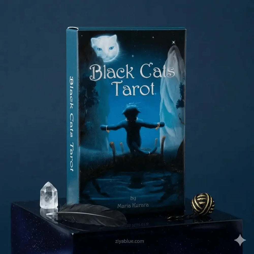 Black Cats Tarot | 90-Card Mini Feline Divination Deck Ziya Blue Ziya Blue